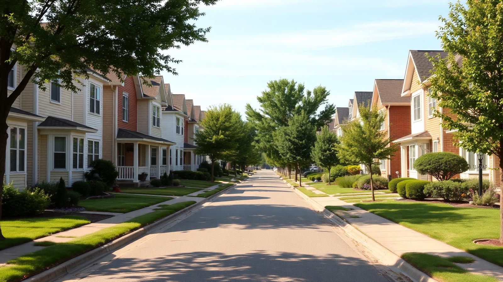 Peaceful tree-lined residential neighborhood street